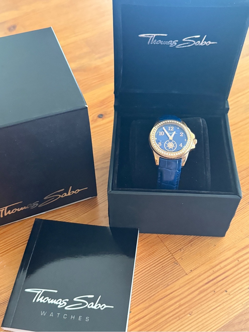 Thomas Sabo Women’s Blue Leather Strap Watch with Gold-Tone Case 33mm